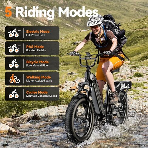 دراجة كهربائية بمحرك 1500 وات للبالغين 80 ميلًا 30 ميلاً في الساعة Ebike 20 بوصة × 4 إطارات سميكة 48 فولت 20 أمبير بطارية قابلة للإزالة دراجة جبلية E دراجة ركاب تعليق أمامي دراجات للرجال والنساء in Kuwait