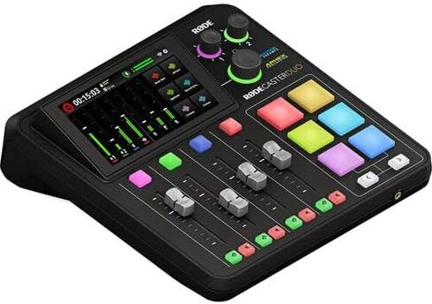 RODE RODECaster Duo استوديو الإنتاج الصوتي المتكامل | خلاط مدمج مع واجهة USB مزدوجة وبلوتوث | للبودكاست والبث المباشر (RCDUO) + بطاقة ذاكرة MicroSDHC سعة 32 جيجابايت + 10 قدم XLR + المزيد in Saudi Arabia
