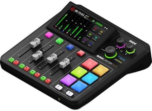 RODE RODECaster Duo استوديو الإنتاج الصوتي المتكامل | خلاط مدمج مع واجهة USB مزدوجة وبلوتوث | للبودكاست والبث المباشر (RCDUO) + بطاقة ذاكرة MicroSDHC سعة 32 جيجابايت + 10 قدم XLR + المزيد in Saudi Arabia