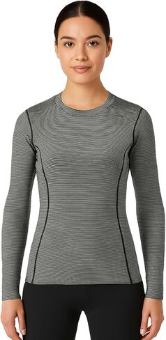 Merino Protect 100% Merino Wool Base Layer Women Temperature-Regulating Long Sleeve Thermal Striped Shirt for Hiking Travel in Saudi Arabia
