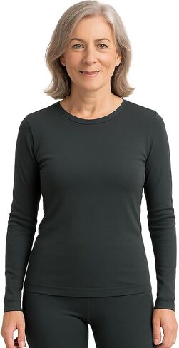 Lands' End Women’s Thermaskin Baselayer Long Sleeve Crewneck Top – Lightweight Heat-Generating Thermal Shirt in Saudi Arabia