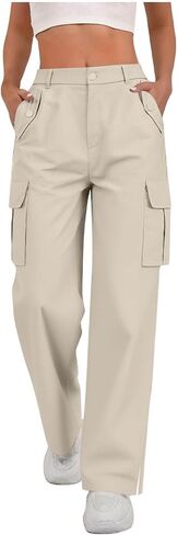 Womens Cargo Pants Casual High Waisted Fashion Pants Baggy Stretchy Wide Leg Y2K Streetwear with Pockets in Saudi Arabia