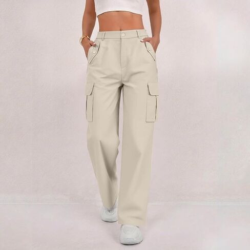 Womens Cargo Pants Casual High Waisted Fashion Pants Baggy Stretchy Wide Leg Y2K Streetwear with Pockets in Saudi Arabia