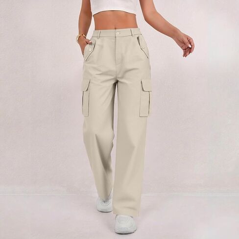 Womens Cargo Pants Casual High Waisted Fashion Pants Baggy Stretchy Wide Leg Y2K Streetwear with Pockets in Saudi Arabia