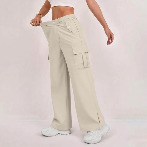 Womens Cargo Pants Casual High Waisted Fashion Pants Baggy Stretchy Wide Leg Y2K Streetwear with Pockets in Saudi Arabia