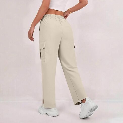 Womens Cargo Pants Casual High Waisted Fashion Pants Baggy Stretchy Wide Leg Y2K Streetwear with Pockets in Saudi Arabia