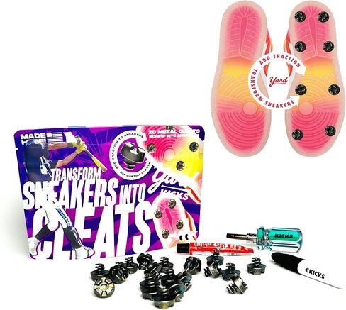 Yardkicks Baseball Cleats Kit: DIY Metal Softball Studs for Your Shoes - Transform Sneakers into Custom Cleats - Unisex Spikes - 20 Studs - Ideal Gift for Ball Players & Kids to Boost Field Traction in Saudi Arabia
