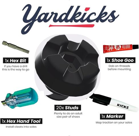 Yardkicks Baseball Cleats Kit: DIY Metal Softball Studs for Your Shoes - Transform Sneakers into Custom Cleats - Unisex Spikes - 20 Studs - Ideal Gift for Ball Players & Kids to Boost Field Traction in Saudi Arabia
