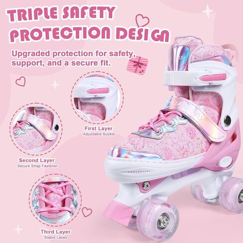 Roller Skates for Kids, 4 Size Adjustable Rollerskates with Light Up Wheels, 10C to 6 Beginner Youth Roller Skates for Girls Boys Toddlers Indoor Outdoor in Saudi Arabia