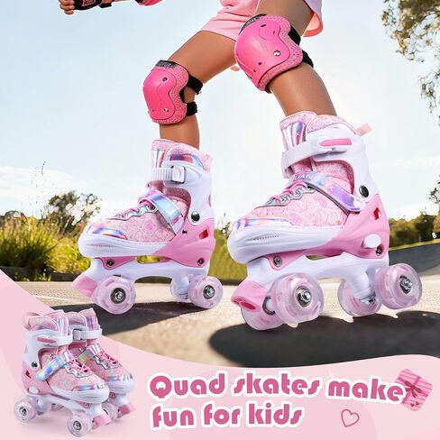 Roller Skates for Kids, 4 Size Adjustable Rollerskates with Light Up Wheels, 10C to 6 Beginner Youth Roller Skates for Girls Boys Toddlers Indoor Outdoor in Saudi Arabia