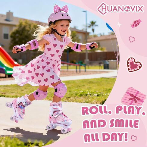 Roller Skates for Kids, 4 Size Adjustable Rollerskates with Light Up Wheels, 10C to 6 Beginner Youth Roller Skates for Girls Boys Toddlers Indoor Outdoor in Saudi Arabia