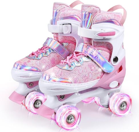 Roller Skates for Kids, 4 Size Adjustable Rollerskates with Light Up Wheels, 10C to 6 Beginner Youth Roller Skates for Girls Boys Toddlers Indoor Outdoor in Saudi Arabia