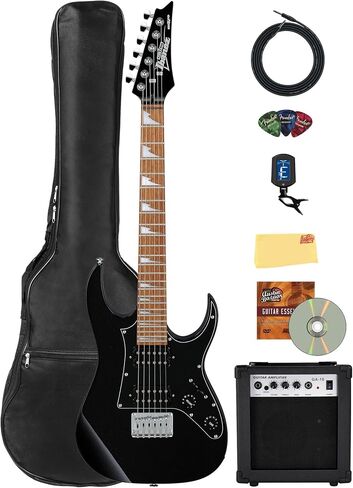 Ibanez GRGM21M RG Gio miKro Short-Scale Electric Guitar - Blue Burst Bundle with Amp, Gig Bag, Tuner, Instrument Cable, Picks, Austin Bazaar Instructional DVD, and Polishing Cloth in Saudi Arabia
