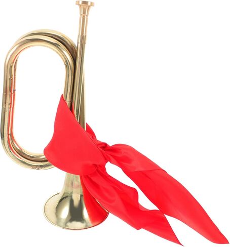 Generic Beginner Bugle Trumpet for Band Students Military Style Music Instrument with Pure Tone and Comfortable Grip for School Bands and Orchestras Elegant Finish with Red Scarf Accessory in Saudi Arabia
