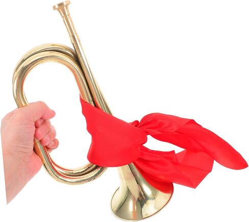 Generic Beginner Bugle Trumpet for Band Students Military Style Music Instrument with Pure Tone and Comfortable Grip for School Bands and Orchestras Elegant Finish with Red Scarf Accessory in Saudi Arabia