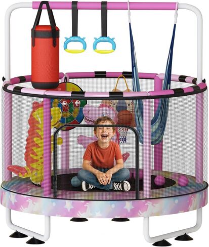 Lamerge Kids Trampoline, Toddler Bouncing Trampoline with Safety Enclosure Net, ASTM-Approved, 500lbs Capacity, Ages 1-8, Adjustable Handrail, 7-in-1, 60" in Saudi Arabia