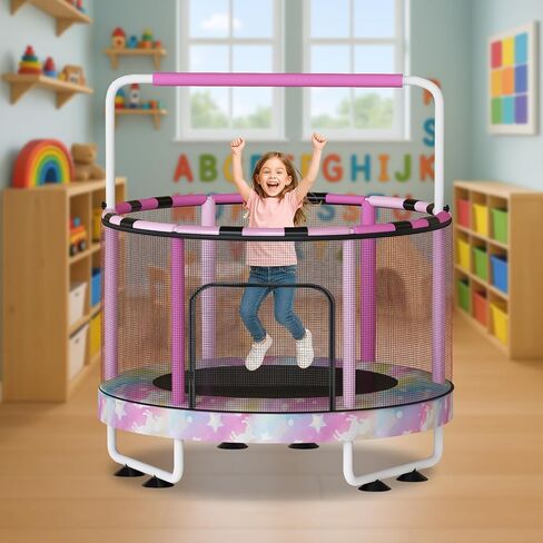 Lamerge Kids Trampoline, Toddler Bouncing Trampoline with Safety Enclosure Net, ASTM-Approved, 500lbs Capacity, Ages 1-8, Adjustable Handrail, 7-in-1, 60" in Saudi Arabia