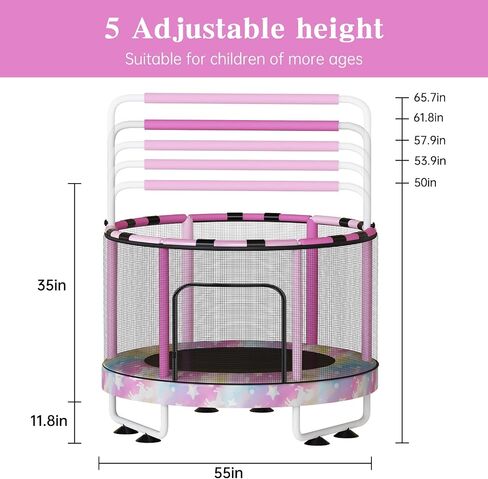 Lamerge Kids Trampoline, Toddler Bouncing Trampoline with Safety Enclosure Net, ASTM-Approved, 500lbs Capacity, Ages 1-8, Adjustable Handrail, 7-in-1, 60" in Saudi Arabia