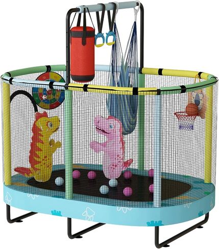Lamerge Kids Trampoline, Toddler Bouncing Trampoline with Safety Enclosure Net, ASTM-Approved, 500lbs Capacity, Ages 1-8, Adjustable Handrail, 7-in-1, 60" in Saudi Arabia