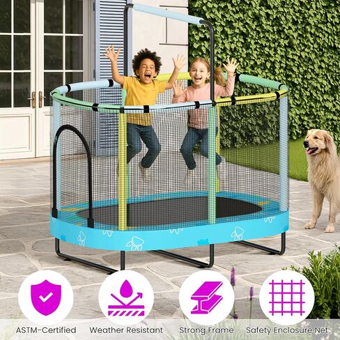 Lamerge Kids Trampoline, Toddler Bouncing Trampoline with Safety Enclosure Net, ASTM-Approved, 500lbs Capacity, Ages 1-8, Adjustable Handrail, 7-in-1, 60" in Saudi Arabia