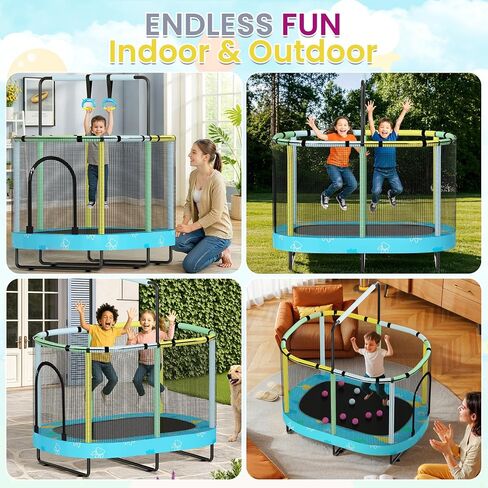 Lamerge Kids Trampoline, Toddler Bouncing Trampoline with Safety Enclosure Net, ASTM-Approved, 500lbs Capacity, Ages 1-8, Adjustable Handrail, 7-in-1, 60" in Saudi Arabia