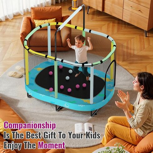Lamerge Kids Trampoline, Toddler Bouncing Trampoline with Safety Enclosure Net, ASTM-Approved, 500lbs Capacity, Ages 1-8, Adjustable Handrail, 7-in-1, 60" in Saudi Arabia