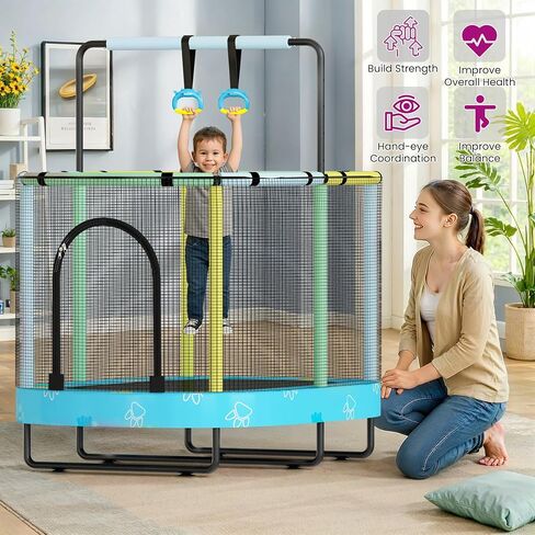 Lamerge Kids Trampoline, Toddler Bouncing Trampoline with Safety Enclosure Net, ASTM-Approved, 500lbs Capacity, Ages 1-8, Adjustable Handrail, 7-in-1, 60" in Saudi Arabia