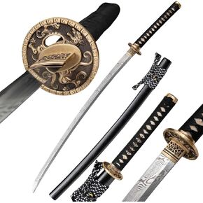 KAWANO Katana Sword, Japanese Handmade Damascus Steel Folded Samurai Sword, Functional Full Tang Blade Katana, Real Rayskin Handle with Gift Bag in Saudi Arabia