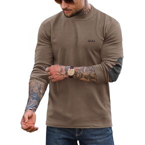 Mens Mock Neck Base Layer Fleece Stretchy Elbow Patch Casual Thermal Long Sleeve Pullover Shirt (S-3XL) in Saudi Arabia