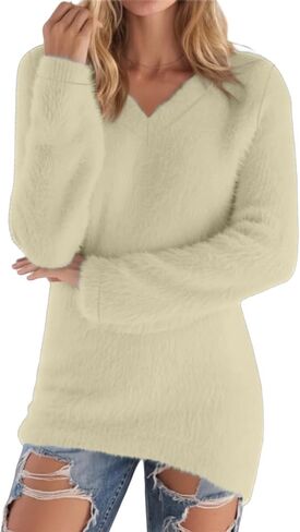 Tunic Sweaters for Women Plus Size Cozy Fuzzy Fleece Pullover Sweater V Neck Soft Warm Lounge Top Fall Winter Clothes in Saudi Arabia