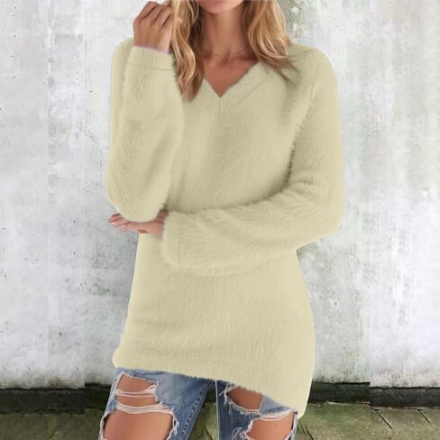Tunic Sweaters for Women Plus Size Cozy Fuzzy Fleece Pullover Sweater V Neck Soft Warm Lounge Top Fall Winter Clothes in Saudi Arabia