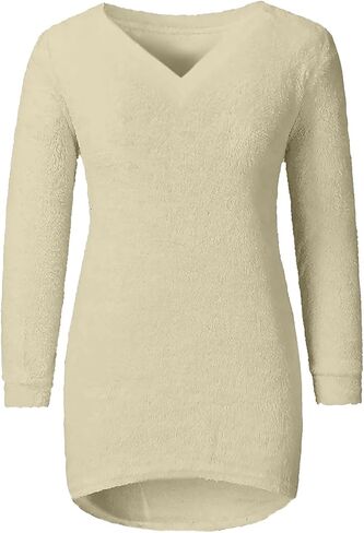 Tunic Sweaters for Women Plus Size Cozy Fuzzy Fleece Pullover Sweater V Neck Soft Warm Lounge Top Fall Winter Clothes in Saudi Arabia