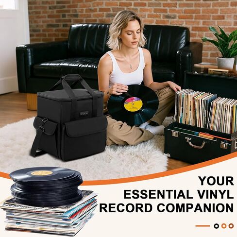حقيبة تسجيل الفينيل، حقيبة حمل تسجيل الفينيل تحمل 60 LP (7/10/12 بوصة)، تخزين سجل مقاوم للماء مع مقسمين، حقيبة LP للسفر للألبومات ودي جي وهواة الجمع، فكرة هدية لمحبي الفينيل (حقيبة فقط) in Kuwait
