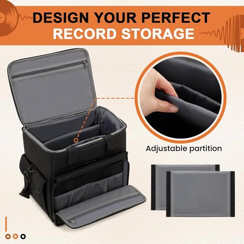 حقيبة تسجيل الفينيل، حقيبة حمل تسجيل الفينيل تحمل 60 LP (7/10/12 بوصة)، تخزين سجل مقاوم للماء مع مقسمين، حقيبة LP للسفر للألبومات ودي جي وهواة الجمع، فكرة هدية لمحبي الفينيل (حقيبة فقط) in Kuwait
