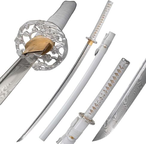 KAWANO Katana Sword, Japanese Handmade Damascus Steel Folded Samurai Sword, Functional Full Tang Blade Katana, Real Rayskin Handle with Gift Bag in Saudi Arabia
