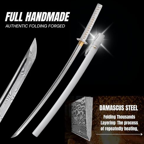 KAWANO Katana Sword, Japanese Handmade Damascus Steel Folded Samurai Sword, Functional Full Tang Blade Katana, Real Rayskin Handle with Gift Bag in Saudi Arabia