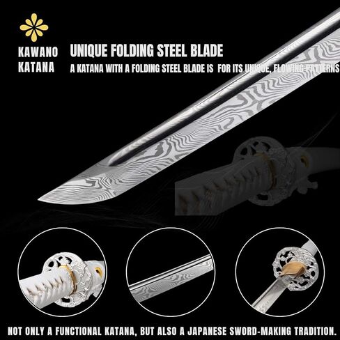 KAWANO Katana Sword, Japanese Handmade Damascus Steel Folded Samurai Sword, Functional Full Tang Blade Katana, Real Rayskin Handle with Gift Bag in Saudi Arabia