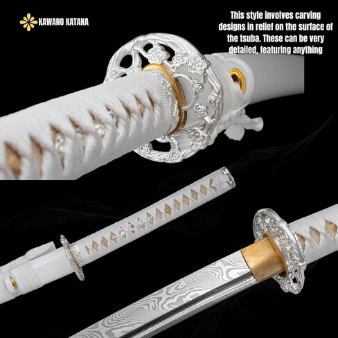 KAWANO Katana Sword, Japanese Handmade Damascus Steel Folded Samurai Sword, Functional Full Tang Blade Katana, Real Rayskin Handle with Gift Bag in Saudi Arabia