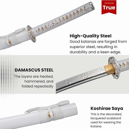 KAWANO Katana Sword, Japanese Handmade Damascus Steel Folded Samurai Sword, Functional Full Tang Blade Katana, Real Rayskin Handle with Gift Bag in Saudi Arabia