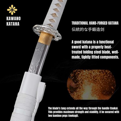 KAWANO Katana Sword, Japanese Handmade Damascus Steel Folded Samurai Sword, Functional Full Tang Blade Katana, Real Rayskin Handle with Gift Bag in Saudi Arabia