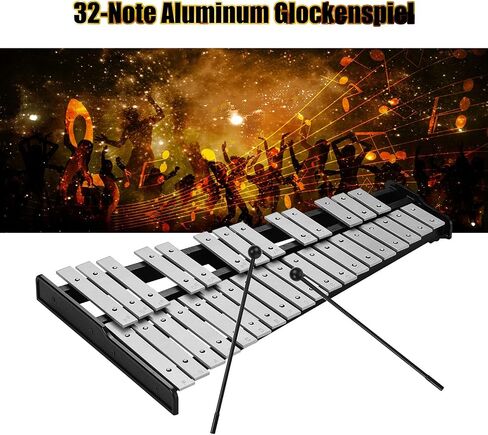 32 Note Glockenspiel Bell Kit Wooden Base Aluminum Bars Percussion Instrument with Bag for Adults with Mallets in Saudi Arabia