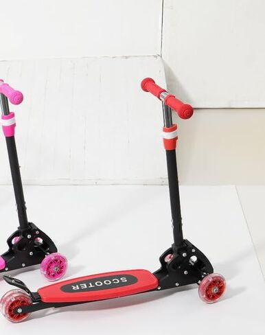 Scooter for Kids 3-5 5-7,Light up 3 Wheels Kick Scooter,Heavy Duty Folding Lean-to-Steer Scooters with 3 Adjustable Handlebar for Boys Girls, Widen Anti-Slip Deck, Rear Break, Holds up to 150Lbs in Kuwait