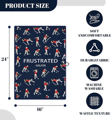 Microfiber Golf Towels (16" X 24") with Carabiner Clip, Waffle Pattern Golf Towel Hook and Loop Fastener, Golf Club Towel, Premium Golf Accessories, Gift for Men, Golfers, Dad, Bag (Navy Blue) in Saudi Arabia