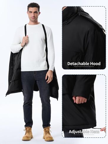Men's Winter Down Coat Waterproof Heavyweight Hooded Parker Jacket for Men with Multi-Pockets in Saudi Arabia