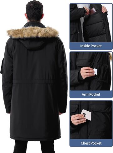 Men's Winter Down Coat Waterproof Heavyweight Hooded Parker Jacket for Men with Multi-Pockets in Saudi Arabia
