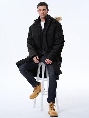 Men's Winter Down Coat Waterproof Heavyweight Hooded Parker Jacket for Men with Multi-Pockets in Saudi Arabia