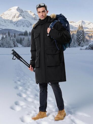 Men's Winter Down Coat Waterproof Heavyweight Hooded Parker Jacket for Men with Multi-Pockets in Saudi Arabia
