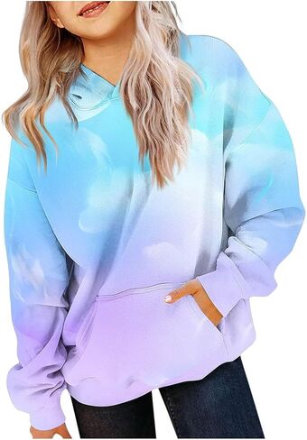 Girls Teen Cute Gradient Color Hoodies Oversized Trendy Preppy Sweatshirts Long Sleeve Tops Fall Hooded With Pockets in Saudi Arabia