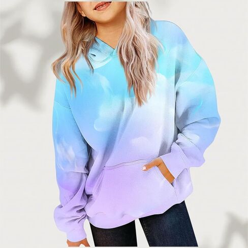 Girls Teen Cute Gradient Color Hoodies Oversized Trendy Preppy Sweatshirts Long Sleeve Tops Fall Hooded With Pockets in Saudi Arabia