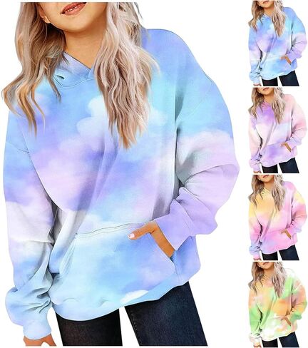 Girls Teen Cute Gradient Color Hoodies Oversized Trendy Preppy Sweatshirts Long Sleeve Tops Fall Hooded With Pockets in Saudi Arabia